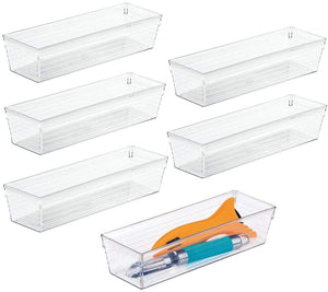 mDesign Plastic Kitchen Cabinet Drawer Organizer Tray - Storage Bin for Cutlery, Serving Spoons, Cooking Utensils, Gadgets - BPA Free, Food Safe, 9" Long, 6 Pack - Clear