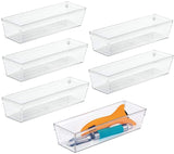 mDesign Plastic Kitchen Cabinet Drawer Organizer Tray - Storage Bin for Cutlery, Serving Spoons, Cooking Utensils, Gadgets - BPA Free, Food Safe, 9" Long, 6 Pack - Clear