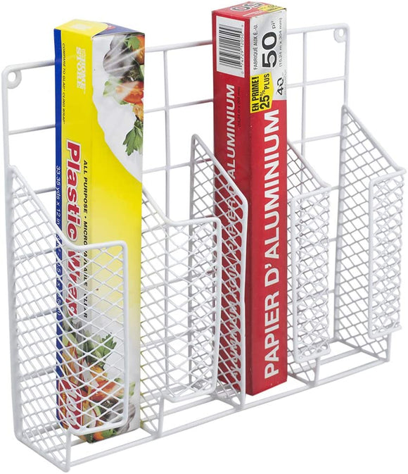 Home Basics Organizer Rust Resistant, Perfect for Food Storage, Silver Foil, Wax Paper, Sandwich Bags, Plastic Wrap-Mounts