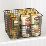 mDesign Metal Kitchen Pantry Food Storage Organizer Basket - Farmhouse Grid Design with Open Front for Cabinets, Cupboards, Shelves - Holds Potatoes, Onions, Fruit - 12" Wide, 2 Pack - Bronze