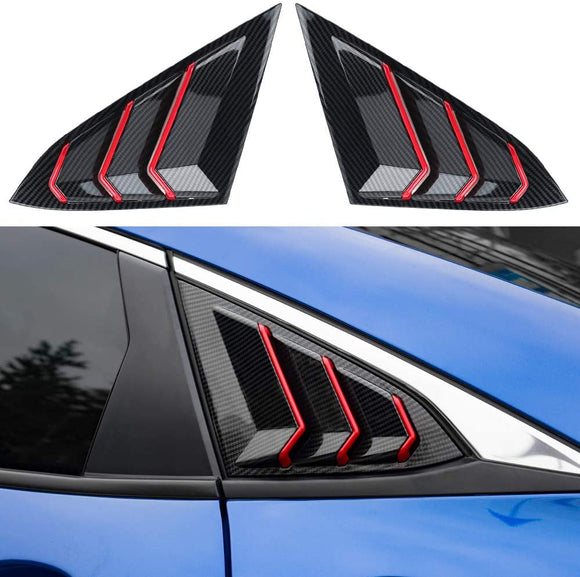 Thenice for 10th Gen Civic Racing Style Rear Side Window Louvers Air Vent Scoop Shades Cover Blinds for Honda Civic Sedan 2020 2019 2018 2017 2016 -Carbon Fiber Red