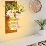 Rustic Wall Sconces Mason Jar Sconces Handmade Wall Art Hanging Design with Remote Control LED Fairy Lights and White Peony,Farmhouse Kitchen Decorations Wall Home Decor Living Room Lights Set of Two