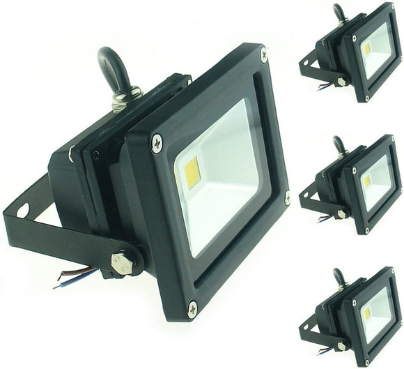 QUANS 10W 12V 24V DC AC LED Flood Light Lamp Floodlight Security Outdoor Waterproof Ultra Bright Black, 4PCS Cool White