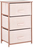 mDesign Vertical Dresser Storage Tower - Sturdy Steel Frame, Wood Top, Easy Pull Fabric Bins - Organizer Unit for Bedroom, Hallway, Entryway, Closets - Textured Print, 3 Drawers - Light Pink/Rose Gold