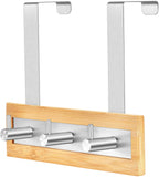 ToiletTree Products Bamboo Wood & Stainless Steel Over The Door Towel Rack, 3 Hooks