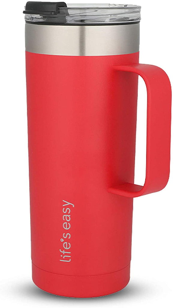 Life’s Easy - Stainless Steel Mug with Handle, Vacuum Insulated Mug for Hot and Cold Drink, Leak-Proof, Spill-Proof, Red, 20 oz