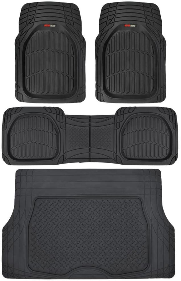 Motor Trend Original FlexTough Black Rubber Car Floor Mats with Cargo Liner - All Weather Automotive Floor Mats, Heavy Duty Trim to Fit Design, Odorless Floor Liners for Cars Truck Van SUV