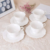 Eileen's Reserve New Bone China Pure White Teacup and Saucer, Set of Four