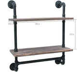 FODUE Industrial Pipe Shelf,Rustic Wall Shelf with Towel Bar,24" Towel Racks for Bathroom,2-Layer Pipe Shelves Wood Shelf Shelving (2-Layer)