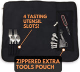 Chef’s Knife Roll Bag (14 slots) Holds 10 Knives PLUS Meat Cleaver, Utility Pocket, AND 4 Tasting Spoons! Our Durable Knife Carrier Includes Shoulder Strap and Name Card Holder. (Knives Not Included)