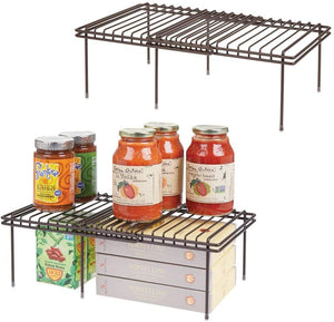 mDesign Adjustable, Expandable Metal Wire Kitchen Cabinet, Pantry, Countertop Organizer Storage Shelves - Durable Steel, Non-Skid Feet - Up to 19.5" Wide - 4 Piece Set - Bronze