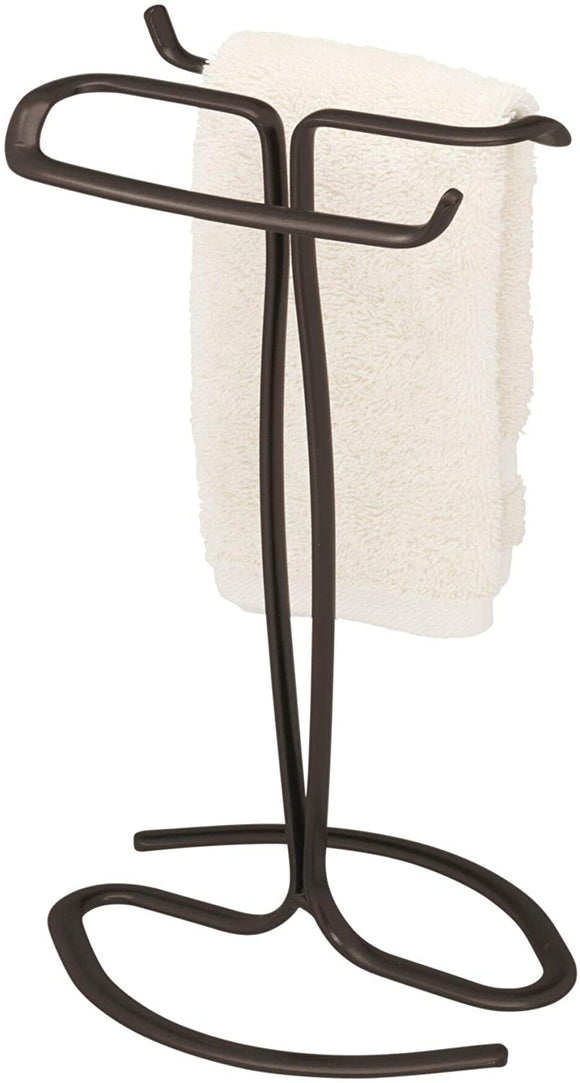 iDesign Axis Metal Hand Towel Holder for Master Bathroom, Vanities, Countertops, Kitchen, Holds 2 Finger Tip Towels, Bronze