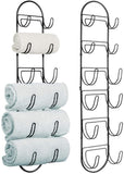 mDesign Wall Mount Metal Wire Towel Storage Shelf Organizer Rack Holder with 6 Compartments, Shelves for Bathroom Towels - 2 Pack - Chrome