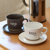 Mr. and Mrs. Better Together Brown/Cream Ceramic Coffee/Tea Mug Set for Couples | His and Hers Inspirational Design Better Together Collection | Dishwasher and Microwave Safe Mug and Saucer Boxed Set