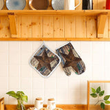 Chic Decor Home Set of Oven Mitt and Pot Holder Western Texas Star on Barn Wood Kitchen Mittens Heat Resistance Non-Slip Surface for Kitchen BBQ Cooking Baking Grilling,Retro