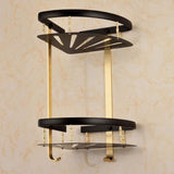 Corner Shower Shelf Stainless Steel Shower Shelving Gold Aluminum Corner Organizer Wall Shelf Shampoo Holder No Drill Bathroom Accessories-Black Gold