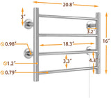 KEY TEK Towel Warmer 4 Bars Wall Mounted Heated Towel Racks for Bathroom Plug-in/Hardwired, Stainless Steel Hot Towel Rack with Timer Brushed Silver