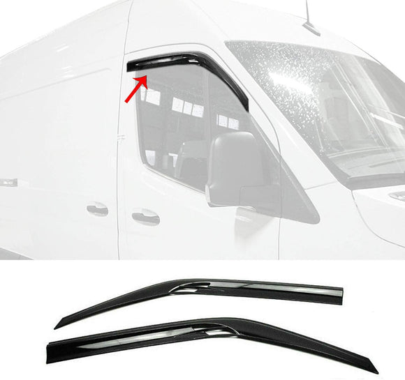 OMAC Auto Exterior Accessories Front Side Window Wind Deflectors | Visors Rain Guards | Air Rain Wind Deflector Guards | 2 pcs. Dark Smoke | Fits Mercedes Benz Sprinter W907 2019-2021