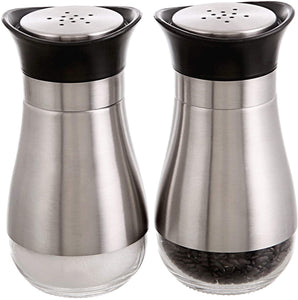 Salt and Pepper Shakers - Salt Shaker with Adjustable Pour Holes - Stainless Steel and Glass Set