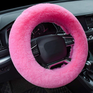 Valleycomfy Fuzzy Steering Wheel Cover, Faux Wool Fluffy Steering Wheel Covers for Women, Universal 15 inch Pink