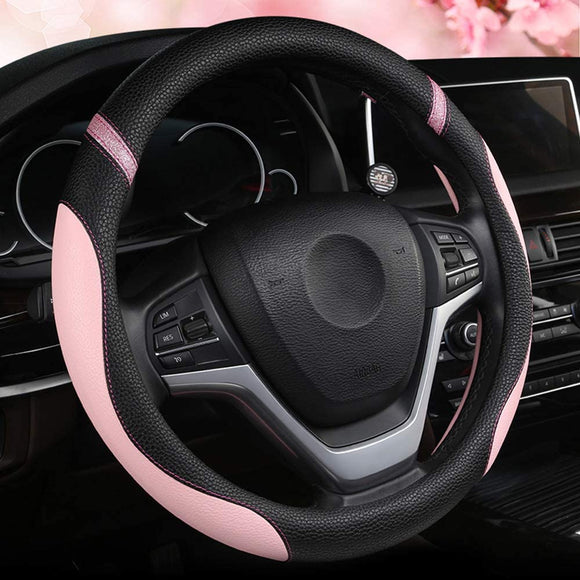 Steering Wheel Cover for Women Leather Universal Steering Wheel Cover for Car 15 inch (Pink)