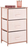 mDesign Vertical Dresser Storage Tower - Sturdy Steel Frame, Wood Top, Easy Pull Fabric Bins - Organizer Unit for Bedroom, Hallway, Entryway, Closets - Textured Print, 3 Drawers - Light Pink/Rose Gold