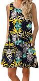 Womens Summer Floral Print Sleeveless Sundress/Short Sleeve Pockets Casual Loose Swing T-Shirt Dress