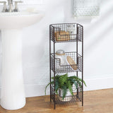 mDesign 3 Tier Vertical Standing Bathroom Shelving Unit, Decorative Metal Storage Organizer Tower Rack with 3 Basket Bins to Hold and Organize Bath Towels, Hand Soap, Toiletries - Bronze