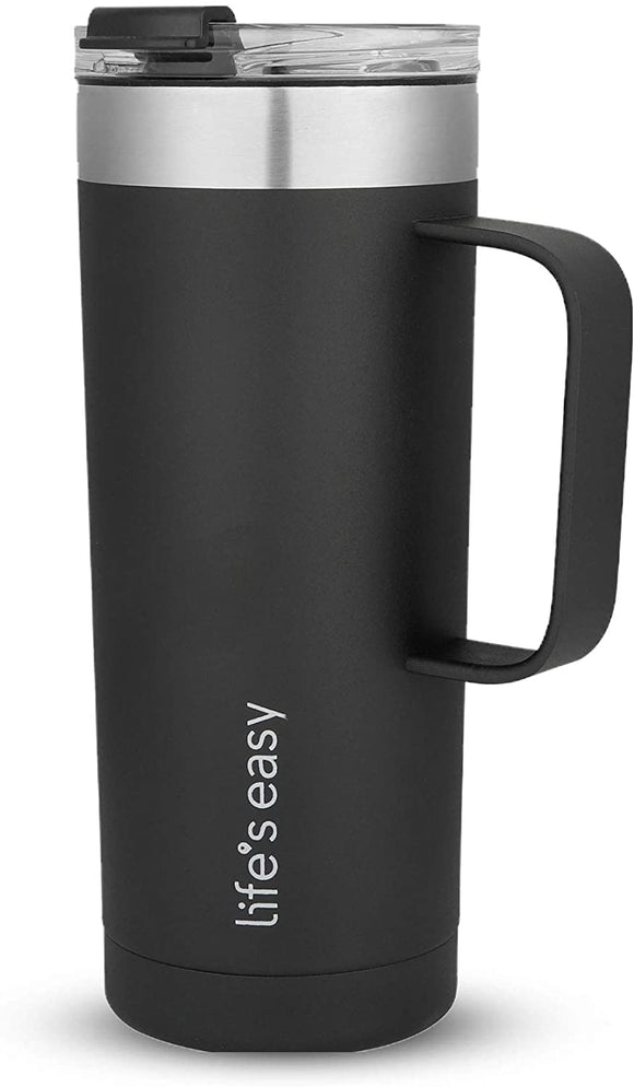 Life’s Easy - Stainless Steel Mug with Handle, Vacuum Insulated Mug for Hot and Cold Drink, Leak-Proof, Spill-Proof, Black, 20 oz