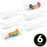 mDesign Plastic Kitchen Cabinet Drawer Organizer Tray - Storage Bin for Cutlery, Serving Spoons, Cooking Utensils, Gadgets - BPA Free, Food Safe, 9" Long, 6 Pack - Clear