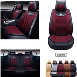 OASIS AUTO Leather&Fabric Car Seat Covers, Faux Leatherette Automotive Vehicle Cushion Cover for Cars SUV Pick-up Truck Universal Fit Set Auto Interior Accessories (OS-008 Front Pair, Brown)