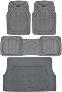 Motor Trend Original FlexTough Black Rubber Car Floor Mats with Cargo Liner - All Weather Automotive Floor Mats, Heavy Duty Trim to Fit Design, Odorless Floor Liners for Cars Truck Van SUV