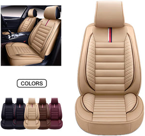 OASIS AUTO Leather Car Seat Covers, Faux Leatherette Automotive Vehicle Cushion Cover for Cars SUV Pick-up Truck Universal Fit Set for Auto Interior Accessories (OS-001 Front Pair, Burgundy)