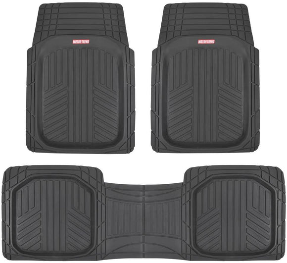 Motor Trend FlexTough Plus Black Rubber Car Floor Mats – All Weather Deep Dish Automotive Floor Mats, Heavy Duty Trim to Fit Design, Odorless Floor Mat Liners for Cars Truck Van SUV