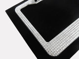 Crystal Bling License Plate Frame, Stainless Steel Metal Frame + Free Crystal Screw Cap Covers, Bling Car Accessories for Women