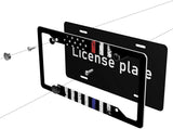 CEZEHAJI Black License Plate Frames American Flag Holder Cover Car Exterior Accessories Blue Red Personalized Aluminum Tag with 4 Holes and Screws 2 Pieces