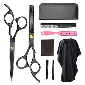 9 Pcs Hair Cutting Scissors Set for Men Women Pet Hairdressing Scissors Hair Cutting Shears Stainless Steel Thinning Scissors Cape Clips Comb Hair Kit Salon Barber Set