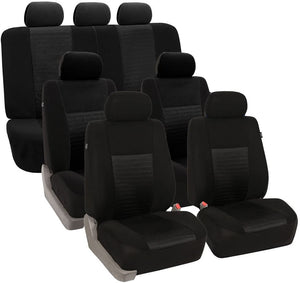 FH GROUP FB060128 Three Row Trendy Elegance Car Seat Covers w. 8 Headrests, Airbag Compatible and Split Bench, Solid Black Color- Fit Most Car, Truck, SUV, or Van