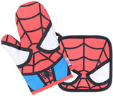 MINISO Marvel Oven Mitt and Potholder Set, Heat Resistant Non-slip Kitchen Mitten Cooking Glove for Hand Protection - Spider-Man(Black)