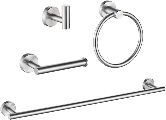 MARMOLUX ACC 4 Pieces Bathroom Hardware Set-Towel Hooks, Hand Towel Holder/Towel Ring, Toilet Paper Holder, Wall Mount Towel Bar Set SUS 304 Stainless Steel Brushed Bathroom Accessories