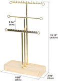 J JACKCUBE DESIGN Jewelry Gold Metal 3 Tier Tree Organizer Tabletop Display Stand Hanger Tower with Natural Wooden Tray Storage for Ring Bracelet Necklace Earring Holder Rack - MK601A