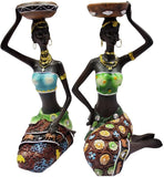 Gedengni African Figure Sculpture Tribal Lady Figurine Statue Decor Collectible Art Piece, 7.5-Inch, Pack of 3