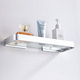 Bathroom Shelving Solution, Rectangular Tempered Glass Bathroom Shelf Wall Mounted, with aluminum frame, Shower Storage Organizer (Matte Silver)