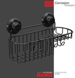 HASKO accessories Shower Caddy Suction Cup - Wall Mounted Bathroom Shelf with Hooks - Suction Shower Basket - Shower Shelf for Bathroom Shower Organizer Suction Cup - Stainless Steel SS304 (Black)