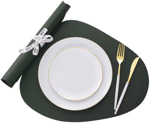 Supernal St patricks Day Placemats, 4 pcs Green Leather Placemat, Irregular Round Placemats, Easy to Clean Heat Resistant Wipeable Placemats Waterproof and Oil Proof