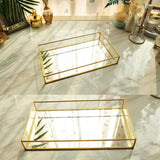 CHICHIC Gold Mirror Tray Jewelry Organizer Vanity Tray Jewelry Tray Perfume Tray Dresser Decorative Tray, Glass Metal Makeup Tray for Bathroom Bedroom Cosmetics storage, 11.8 x 7.9 Inch