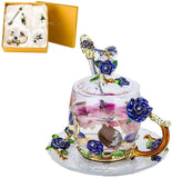 Lustrique Blue Rosaria Tea Cup Set(Short Tea Cup + Spoon + Cover Lid + Saucer)