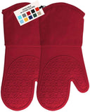 HOMWE Extra Long Professional Silicone Oven Mitt, Oven Mitts with Quilted Liner, Heat Resistant Pot Holders, Flexible Oven Gloves, Red, 1 Pair, 14.7 Inch