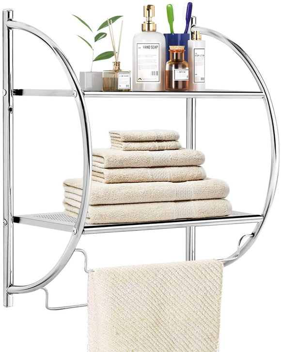 TANGKULA Wall Mount 2 Tier Bathroom Shelf with Towel Bars, 18