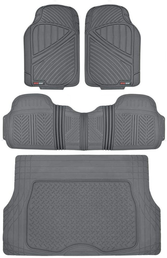 Motor Trend FlexTough Performance All Weather Rubber Car Floor Mats with Cargo Liner – Full Set Front & Rear Odorless Floor Mats for Cars Truck SUV, BPA-Free Automotive Floor Mats (Gray)